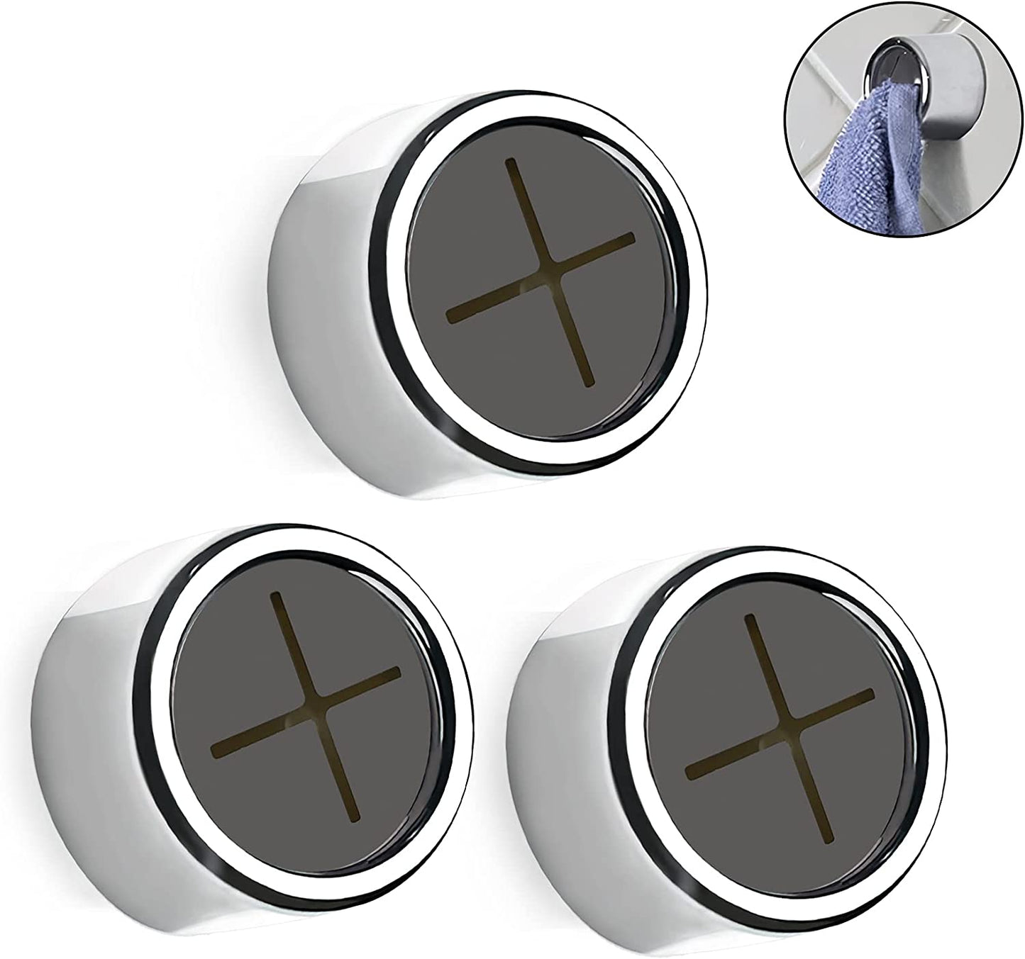 3 Pieces Kitchen Towel Hooks round Adhesive Dish Towel Hook Premium Chrome Finish & Easy Installation Wall Mount Hand Towel Hook Ideal as Bathroom, Shower or Outdoor Towel Holders