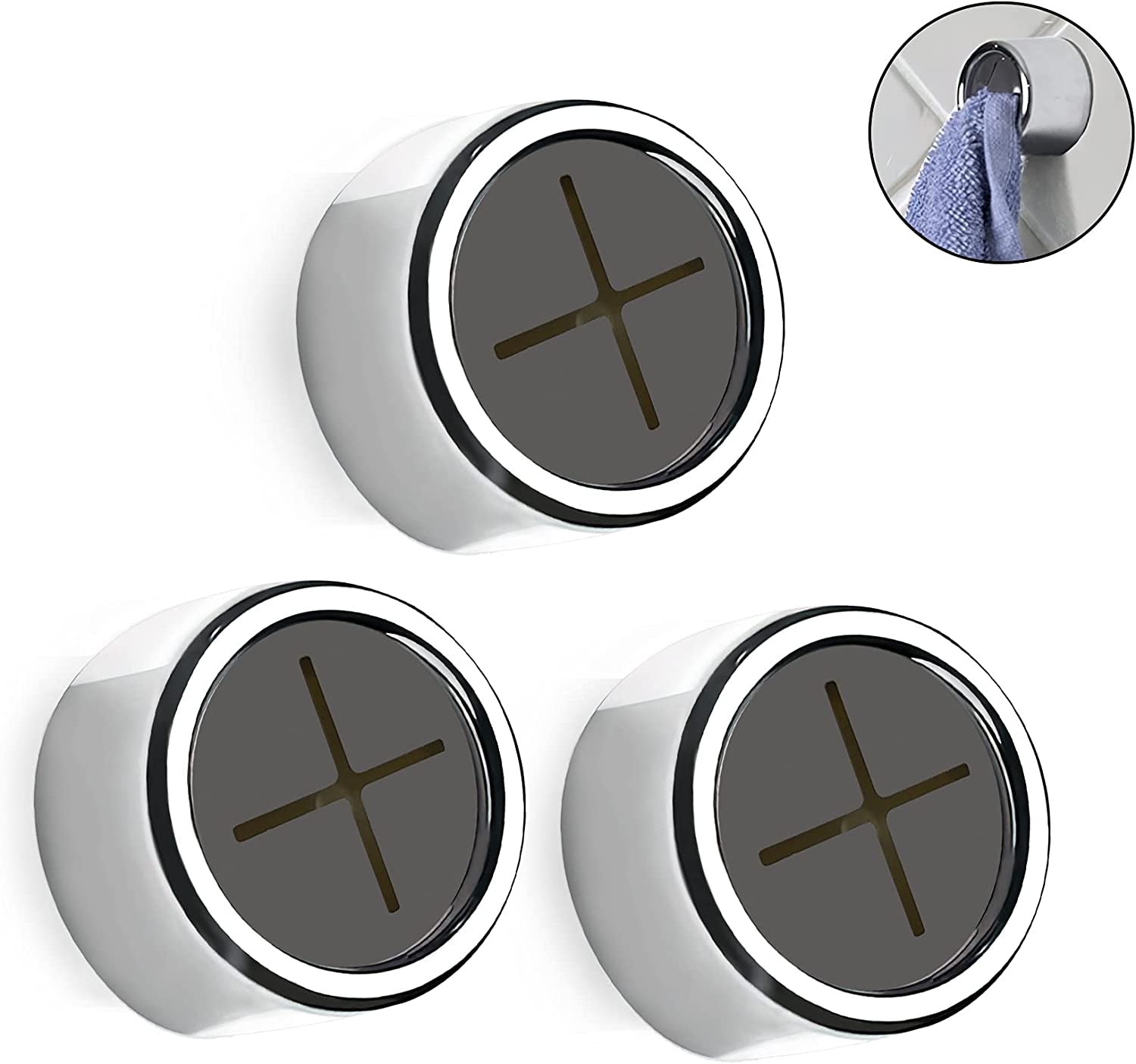 3 Pieces Kitchen Towel Hooks round Adhesive Dish Towel Hook Premium Chrome Finish & Easy Installation Wall Mount Hand Towel Hook Ideal as Bathroom, Shower or Outdoor Towel Holders