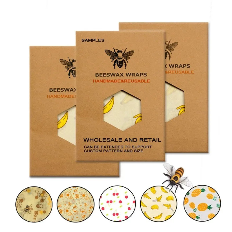 Eco Friendly Reusable Food Wraps Food Fresh Keeping Storage Organic Bees Wax Wrap Cling Wrap Custom Made Pattern Wholesale