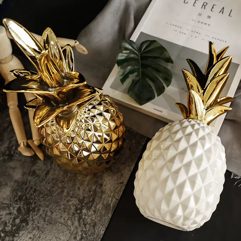 Ceramics Pineapple Shaped Figurine Gold Black Pineapple Luxury Crafts Gift for Office Home Decoration Accessories Decor Gift