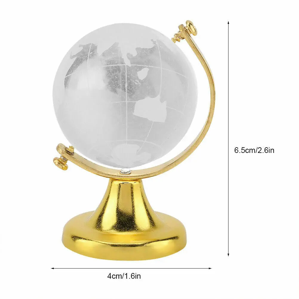 Round Earth Globe World Map Crystal Glass Clear Sphere with Stand for Desk Decoration Kids Teaching Tools Collectible Model Gift