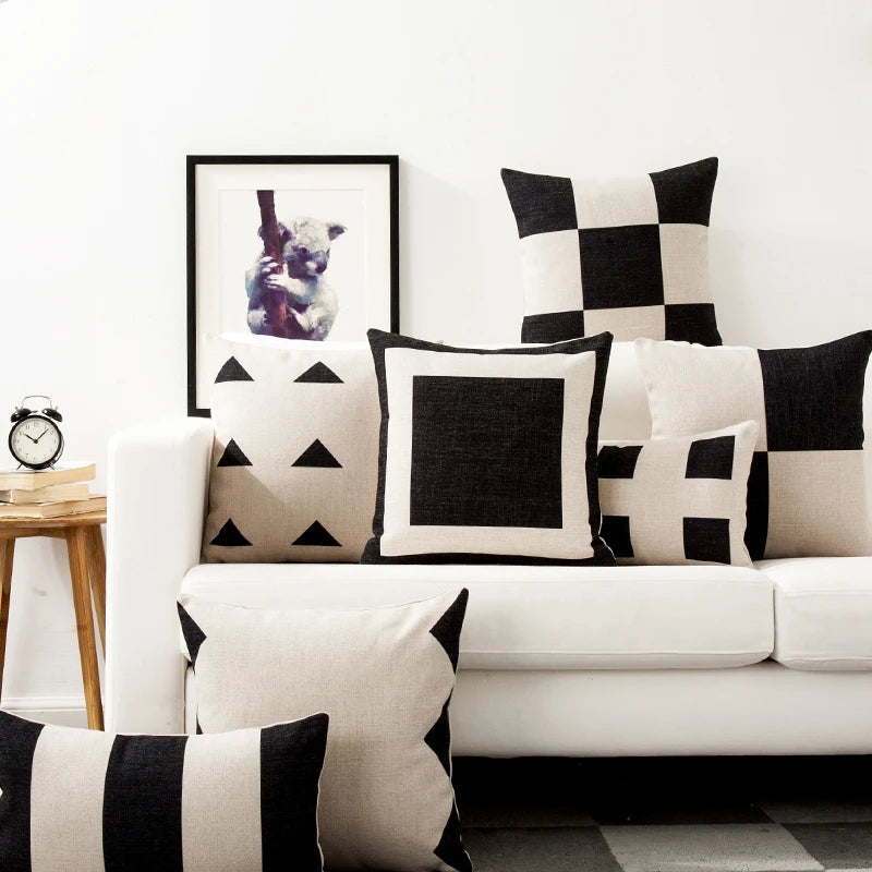 Nordic Geometry Black White Cushion Pillow Cover Home Decorative Office Sofa Linen Pillowcase 45X45Cm