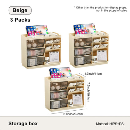 Multi-Layer Drawer Type Desktop Storage Box , Office Large Capacity Cream Wind Stationery Organizer 2PCS/3PCS
