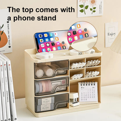 Multi-Layer Drawer Type Desktop Storage Box , Office Large Capacity Cream Wind Stationery Organizer 2PCS/3PCS