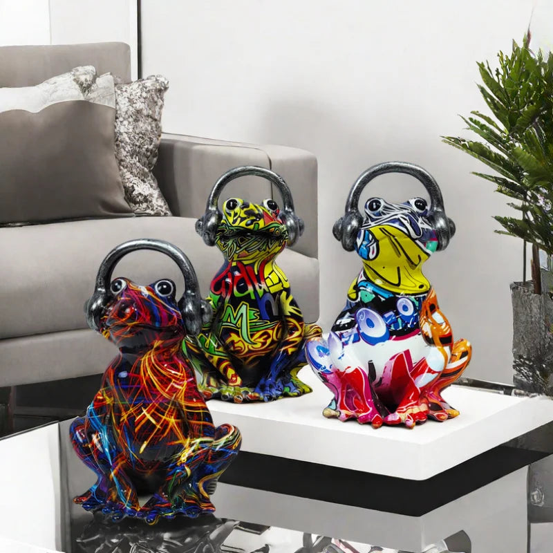 Nordic Painting Graffiti Frog Sculpture Figurine Art Froglet Statue Creative Resin Crafts Office Study Home Decoration