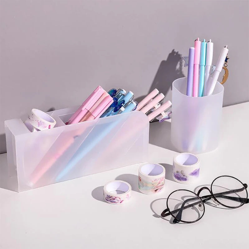 Desk Pen Holder Pencil Makeup Storage Box Kawaii Large Capacity Desktop Organizer Stand Case School Office Stationery