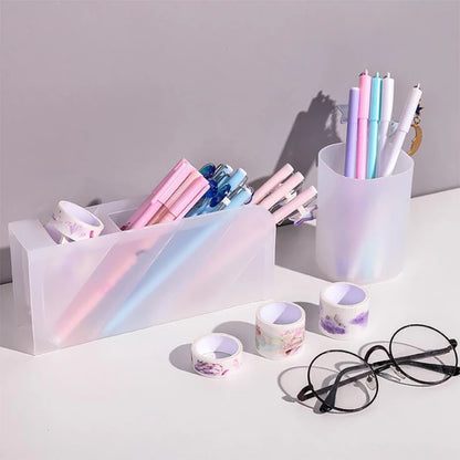 Desk Pen Holder Pencil Makeup Storage Box Kawaii Large Capacity Desktop Organizer Stand Case School Office Stationery