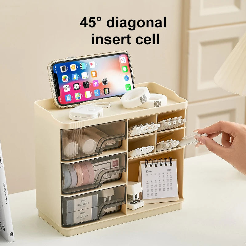 Multi-Layer Drawer Type Desktop Storage Box , Office Large Capacity Cream Wind Stationery Organizer 2PCS/3PCS
