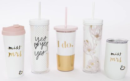 Insulated Thermal Travel Mug Tumbler, 16 Ounces, Miss to Mrs. (Pink)