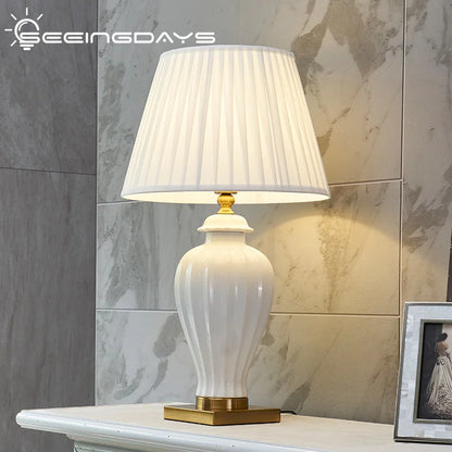 Table Lamp White Ceramic Lamp Bedside Table Room Decor Bedside Lamp Bedroom Night Light Light Fixture Mood Light