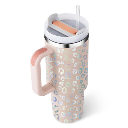 40 Oz Tumbler with Handle Straw Insulated, Stainless Steel Spill Proof Vacuum Coffee Cup Tumbler with Lid Tapered Mug Gifts for Valentine Lover Suitable for Car Gym Office Travel