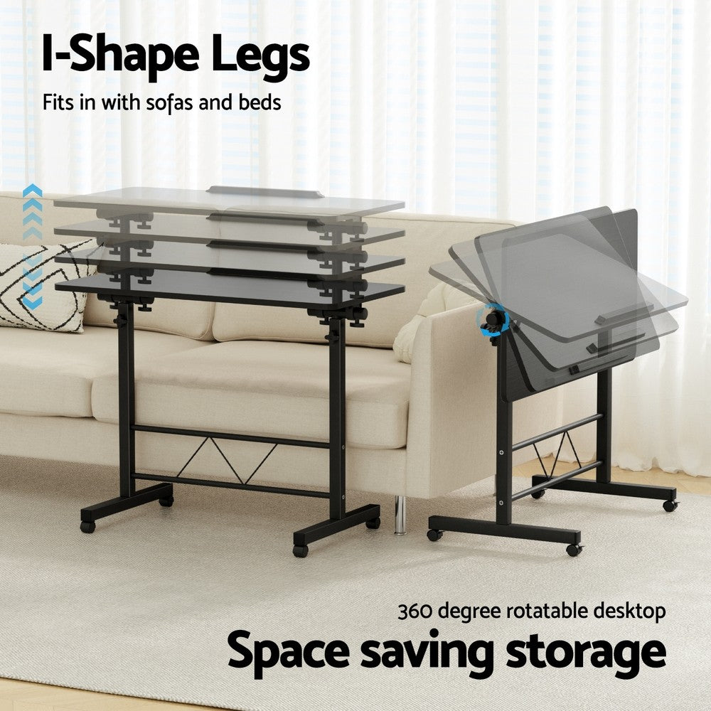 Artiss Laptop Desk Table Height Adjustable Wooden Bed Side Tables 80CM Black