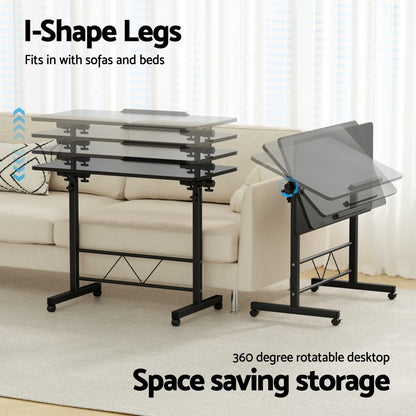 Artiss Laptop Desk Table Height Adjustable Wooden Bed Side Tables 80CM Black