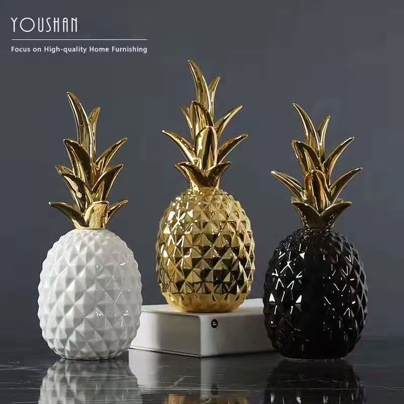 Ceramics Pineapple Shaped Figurine Gold Black Pineapple Luxury Crafts Gift for Office Home Decoration Accessories Decor Gift