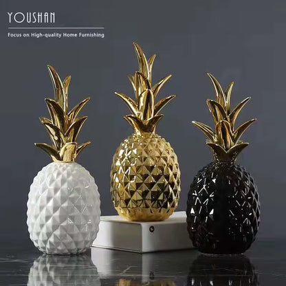Ceramics Pineapple Shaped Figurine Gold Black Pineapple Luxury Crafts Gift for Office Home Decoration Accessories Decor Gift