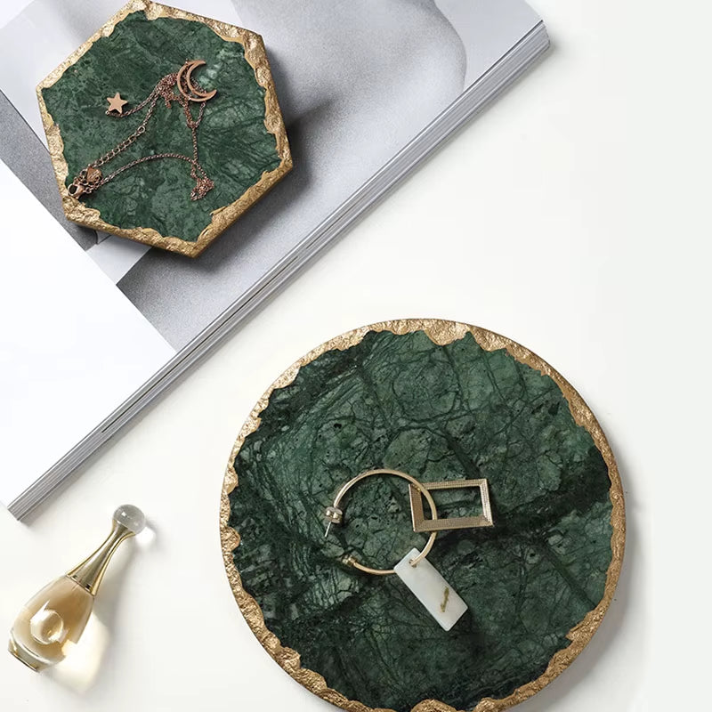 Marble Storage Tray Green Jewelry Display Plate Necklace Ring Earrings Cosmetic Organizer Desktop Sundries Decor Tray