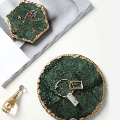 Marble Storage Tray Green Jewelry Display Plate Necklace Ring Earrings Cosmetic Organizer Desktop Sundries Decor Tray