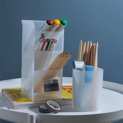 Desk Pen Holder Pencil Makeup Storage Box Kawaii Large Capacity Desktop Organizer Stand Case School Office Stationery