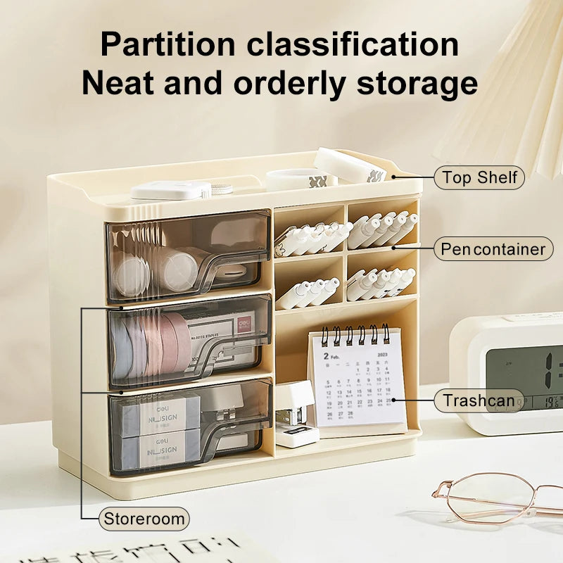 Multi-Layer Drawer Type Desktop Storage Box , Office Large Capacity Cream Wind Stationery Organizer 2PCS/3PCS