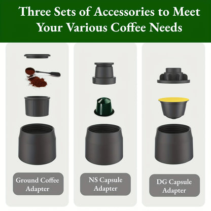 3 In1 Portable Coffee Machine Hot/Cold Water Manual Espresso Maker for Capsule & Ground Hand Press Brewer Hiking Travel