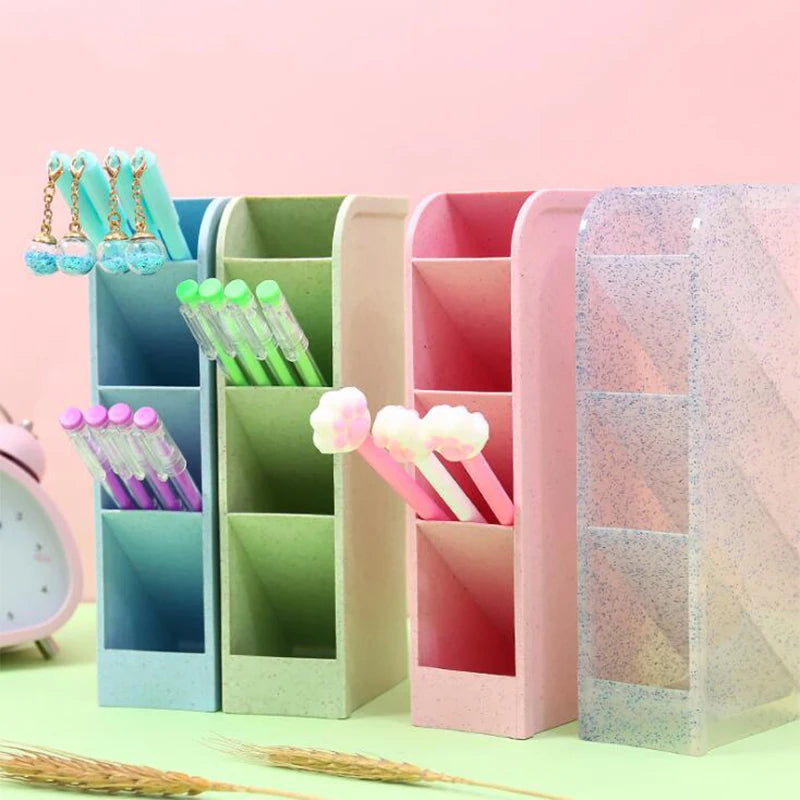 Desk Pen Holder Pencil Makeup Storage Box Kawaii Large Capacity Desktop Organizer Stand Case School Office Stationery