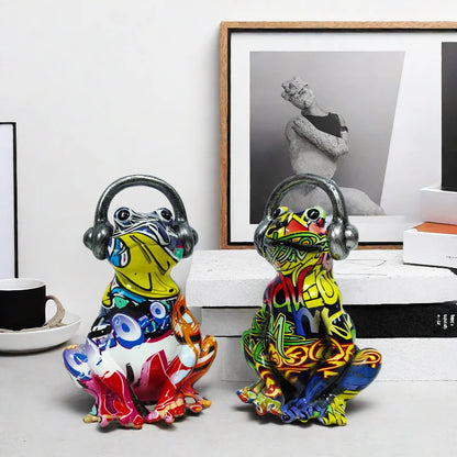 Nordic Painting Graffiti Frog Sculpture Figurine Art Froglet Statue Creative Resin Crafts Office Study Home Decoration