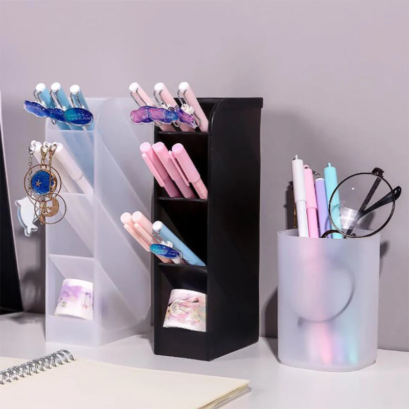 Desk Pen Holder Pencil Makeup Storage Box Kawaii Large Capacity Desktop Organizer Stand Case School Office Stationery