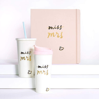 Insulated Thermal Travel Mug Tumbler, 16 Ounces, Miss to Mrs. (Pink)