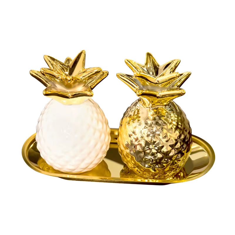 Ceramics Pineapple Shaped Figurine Gold Black Pineapple Luxury Crafts Gift for Office Home Decoration Accessories Decor Gift