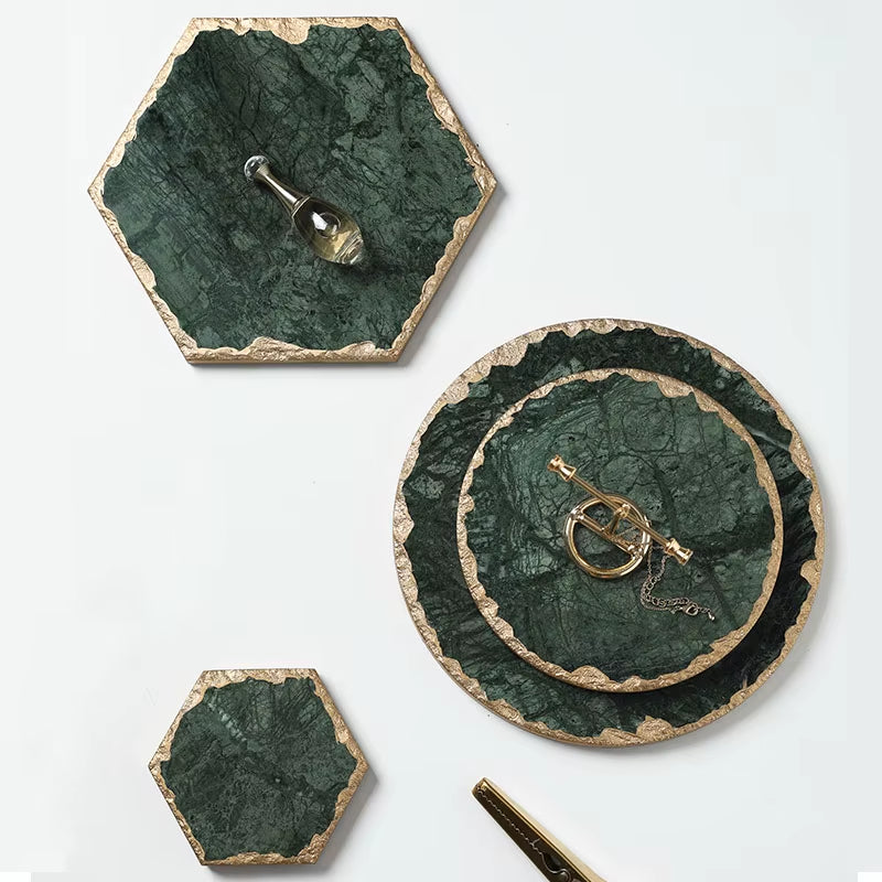 Marble Storage Tray Green Jewelry Display Plate Necklace Ring Earrings Cosmetic Organizer Desktop Sundries Decor Tray