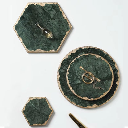 Marble Storage Tray Green Jewelry Display Plate Necklace Ring Earrings Cosmetic Organizer Desktop Sundries Decor Tray