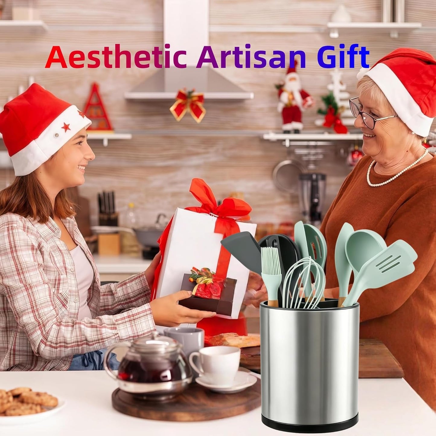 Kitchen Utensil Holder Extra Large 360° Rotating for Counter Organizer Stainless Steel Storage Cooking Silverware Caddy Flatware 3 Compartment Flatware Spoon Spatula Lazy Susan （Silvery）