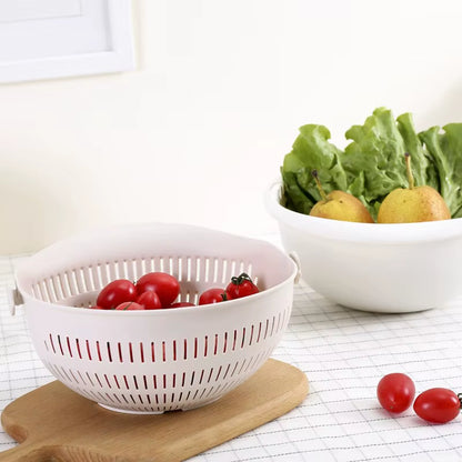 Kitchen Fruit Tray Removable Double Layer Fruit and Vegetable Basin Draining Basket Creative Household Rotating Washing Basket
