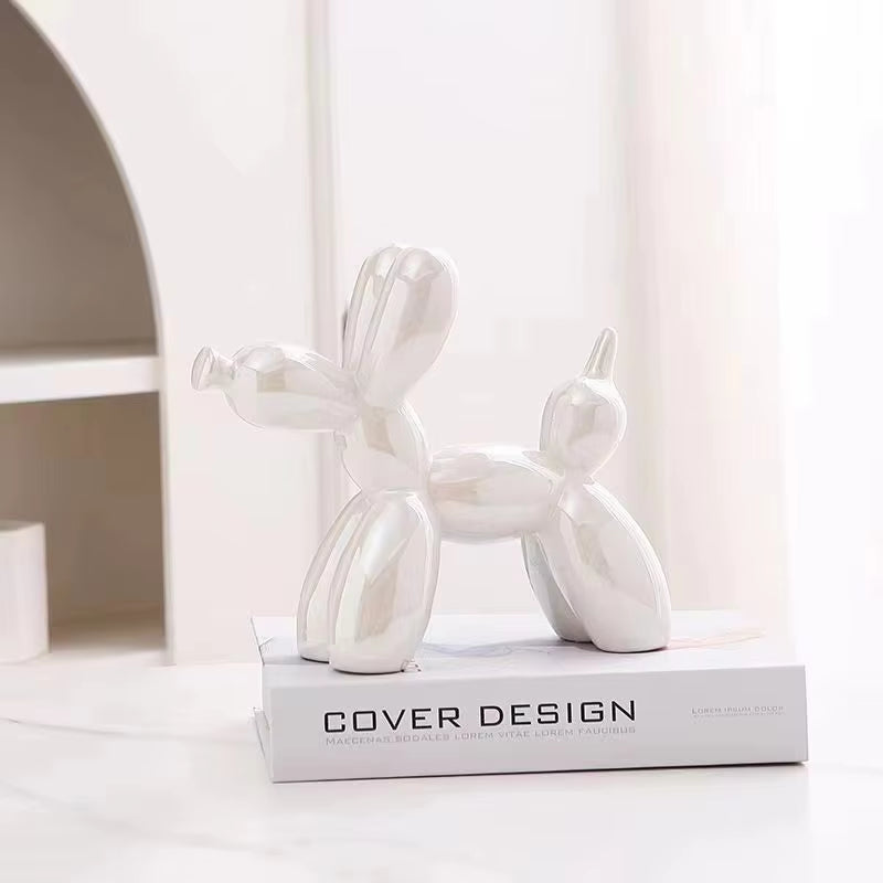 11Cm Mini Ceramic Balloon Dog Abstract Ornament Creative Sculpture Study Room Statue Home Office Accessories Festival Decoration