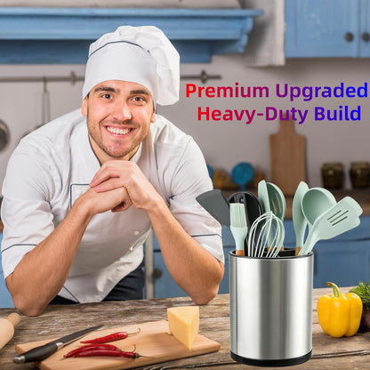 Kitchen Utensil Holder Extra Large 360° Rotating for Counter Organizer Stainless Steel Storage Cooking Silverware Caddy Flatware 3 Compartment Flatware Spoon Spatula Lazy Susan （Silvery）