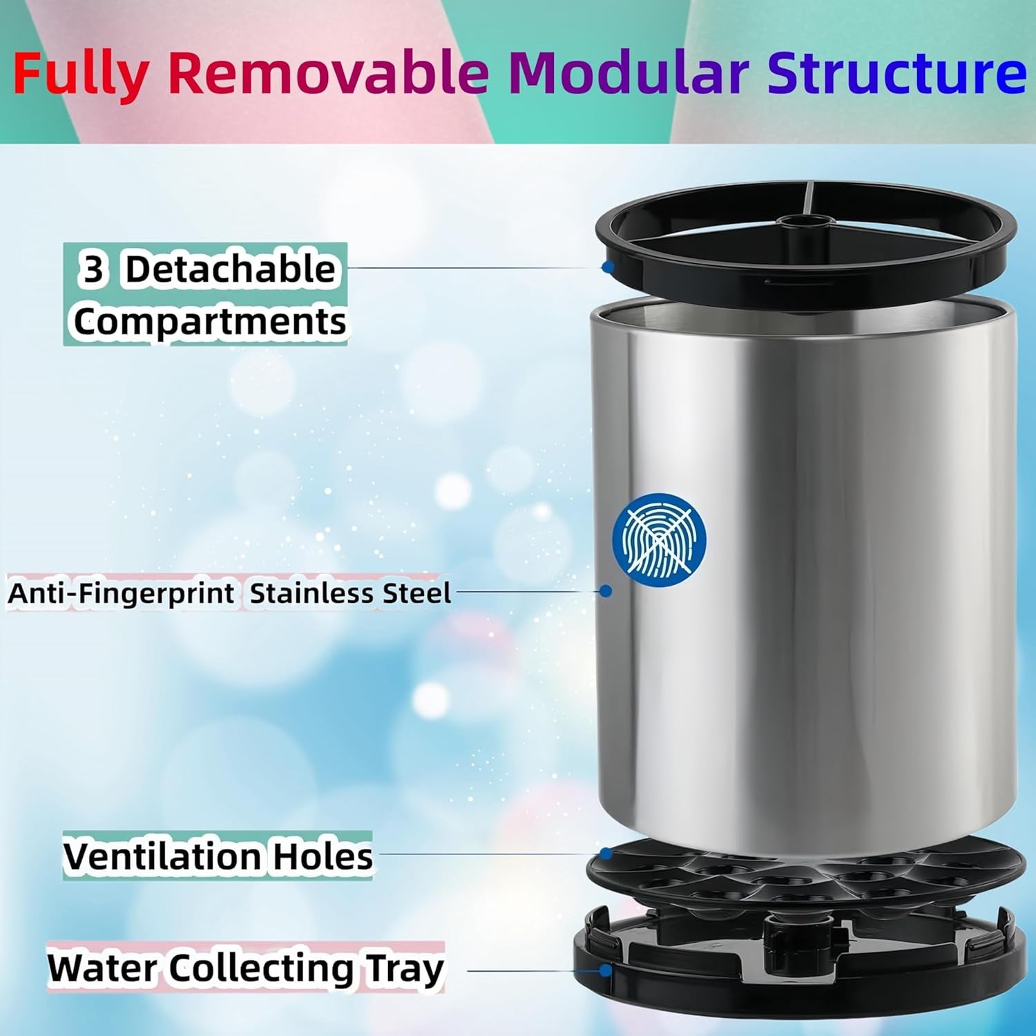 Kitchen Utensil Holder Extra Large 360° Rotating for Counter Organizer Stainless Steel Storage Cooking Silverware Caddy Flatware 3 Compartment Flatware Spoon Spatula Lazy Susan （Silvery）