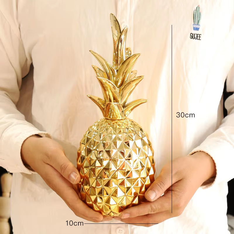 Ceramics Pineapple Shaped Figurine Gold Black Pineapple Luxury Crafts Gift for Office Home Decoration Accessories Decor Gift