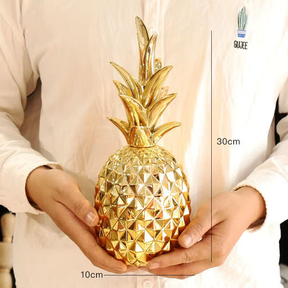 Ceramics Pineapple Shaped Figurine Gold Black Pineapple Luxury Crafts Gift for Office Home Decoration Accessories Decor Gift