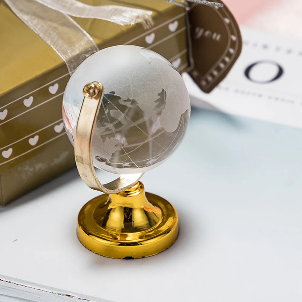 Round Earth Globe World Map Crystal Glass Clear Sphere with Stand for Desk Decoration Kids Teaching Tools Collectible Model Gift