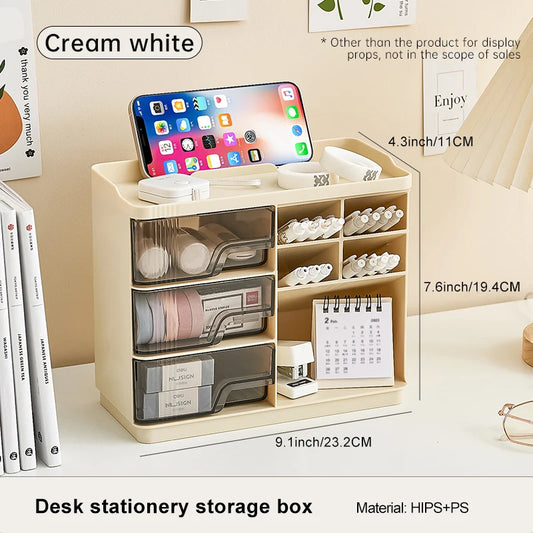 Multi-Layer Drawer Type Desktop Storage Box , Office Large Capacity Cream Wind Stationery Organizer 2PCS/3PCS