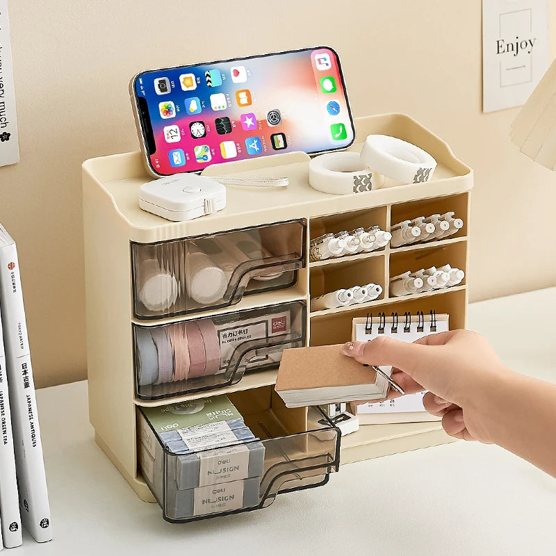 Multi-Layer Drawer Type Desktop Storage Box , Office Large Capacity Cream Wind Stationery Organizer 2PCS/3PCS