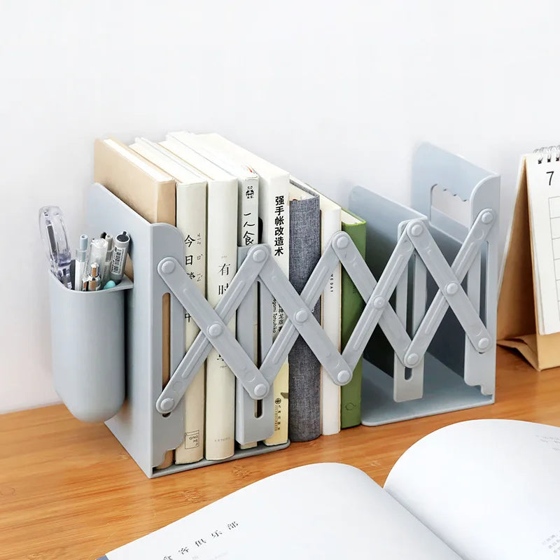 Retractable Book Stand with Pen Holder Creative Student Use Bookshelf Folding Storage Desk Organizer Office Accessories
