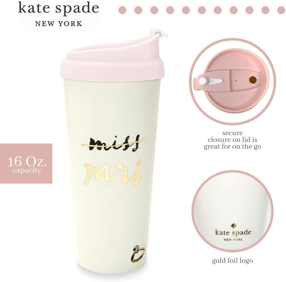 Insulated Thermal Travel Mug Tumbler, 16 Ounces, Miss to Mrs. (Pink)