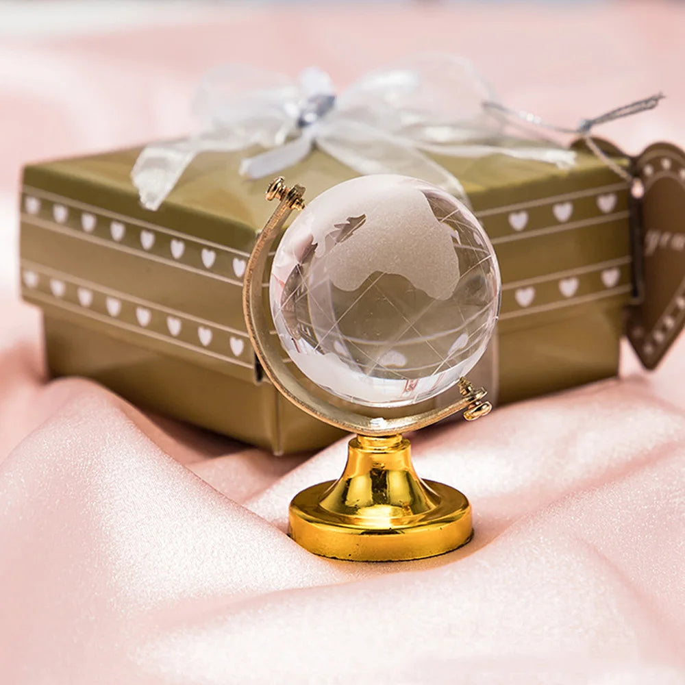 Round Earth Globe World Map Crystal Glass Clear Sphere with Stand for Desk Decoration Kids Teaching Tools Collectible Model Gift