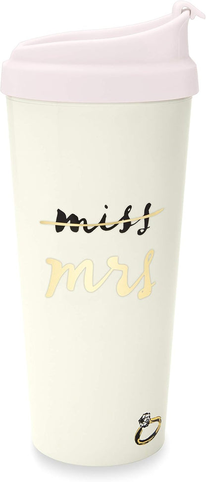 Insulated Thermal Travel Mug Tumbler, 16 Ounces, Miss to Mrs. (Pink)