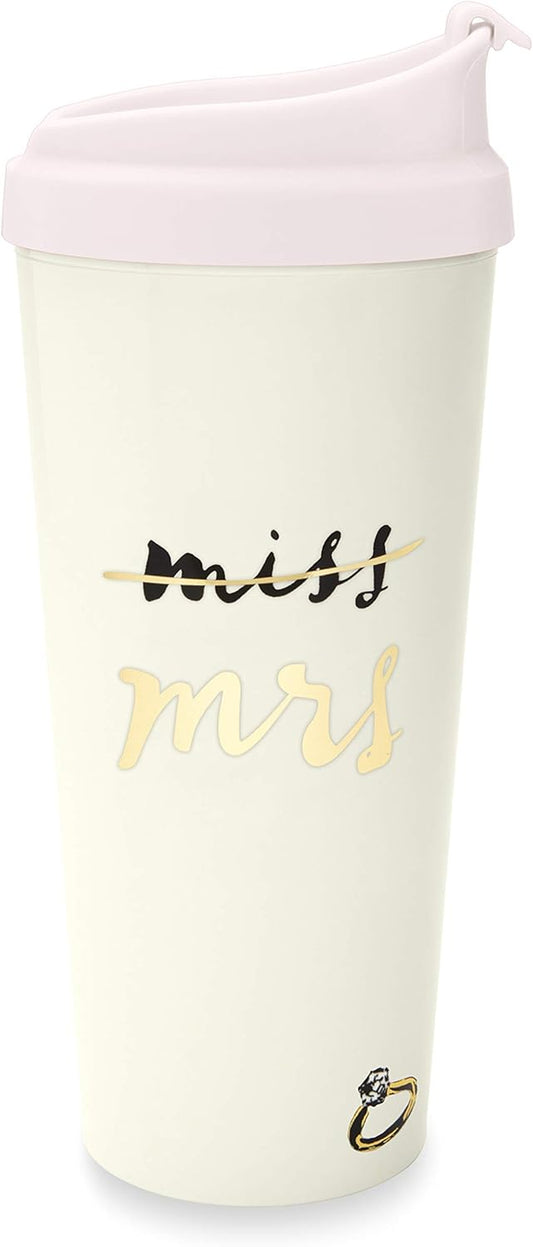 Insulated Thermal Travel Mug Tumbler, 16 Ounces, Miss to Mrs. (Pink)