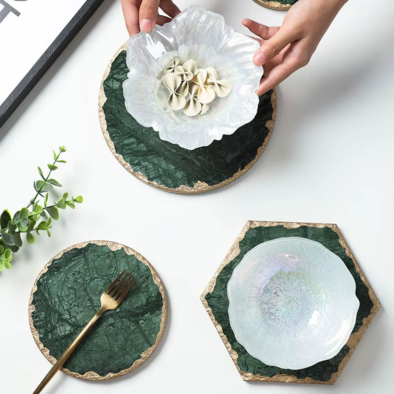 Marble Storage Tray Green Jewelry Display Plate Necklace Ring Earrings Cosmetic Organizer Desktop Sundries Decor Tray