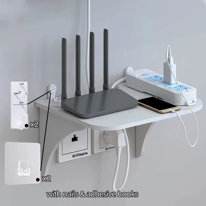 Wall Mount Floating Shelf with Hook Router Camera Power Strip Projector Set Top Box Hanging Storage Holder Home Office Organizer