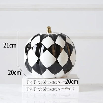 Black White Pumpkin Resin Statuette Ornaments Office Study Desktop Decor Modern Crafts Statue European Room Aesthetic Decor