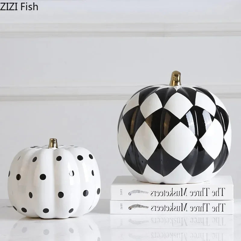 Black White Pumpkin Resin Statuette Ornaments Office Study Desktop Decor Modern Crafts Statue European Room Aesthetic Decor